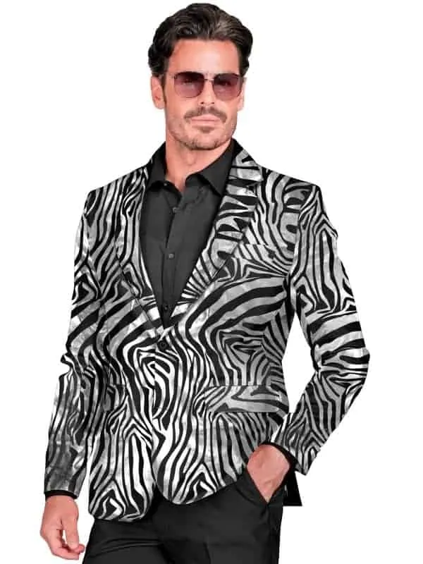 Veste Homme Motif Zèbre Noir et Argenté : Élégance et Distinction