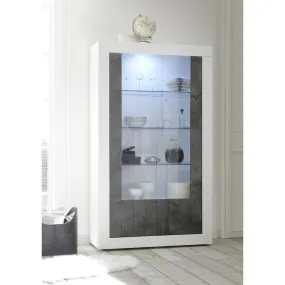 Vitrine 2 portes en verre URBINO blanc brillant et cement | 3 Suisses